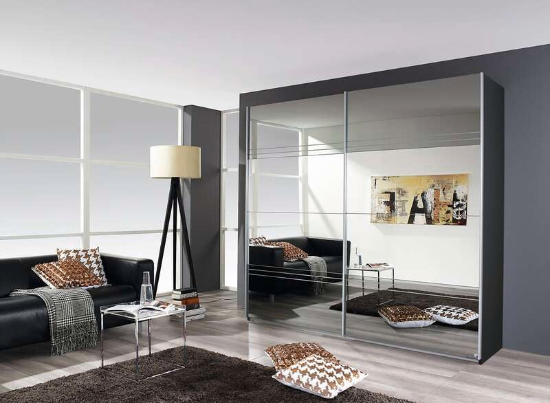 Koblenz Rauch 2 Door Sliding Wardrobe Front Grey Mirror With Groove Cut